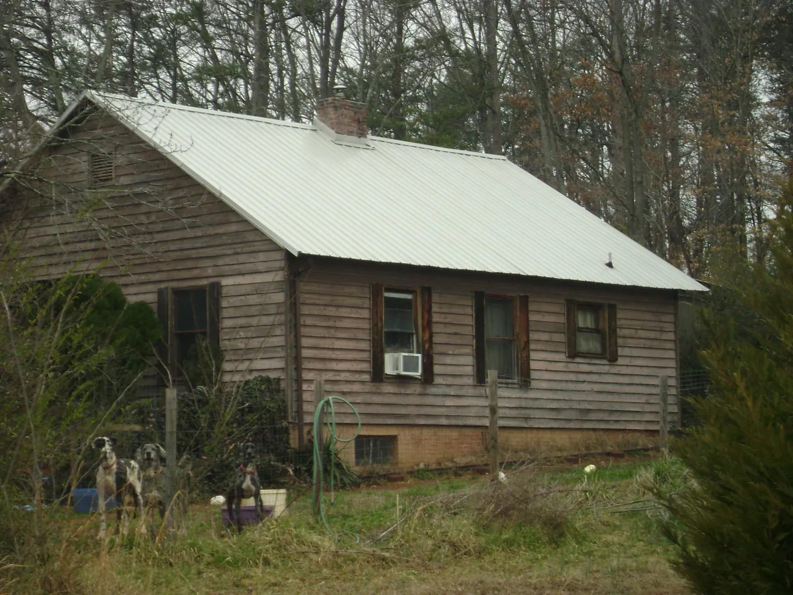 White metal roof on an old wood sided farmhouse, from a Metal Roof Installation job in Mastic Beach